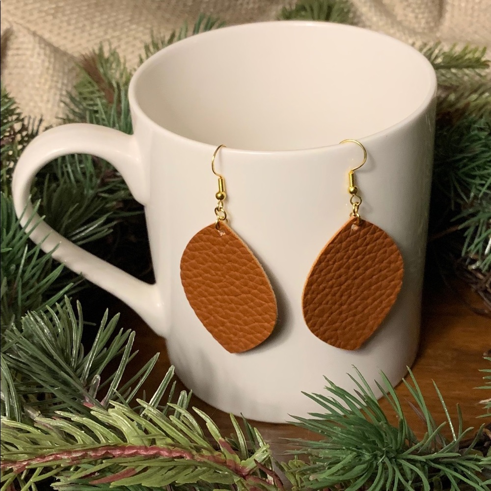 Faux leather earrings hypo allergenic metal